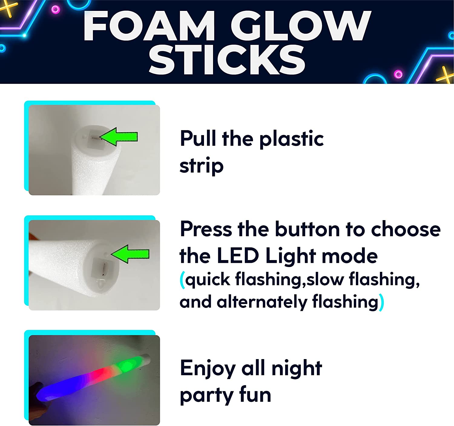 Toysery Glow Sticks Party Supplies - 136 Pieces Foam Light Sticks and Neon Glow Sticks LED Light Up Glow Stick Party Favors- Glow Stick Party Pack